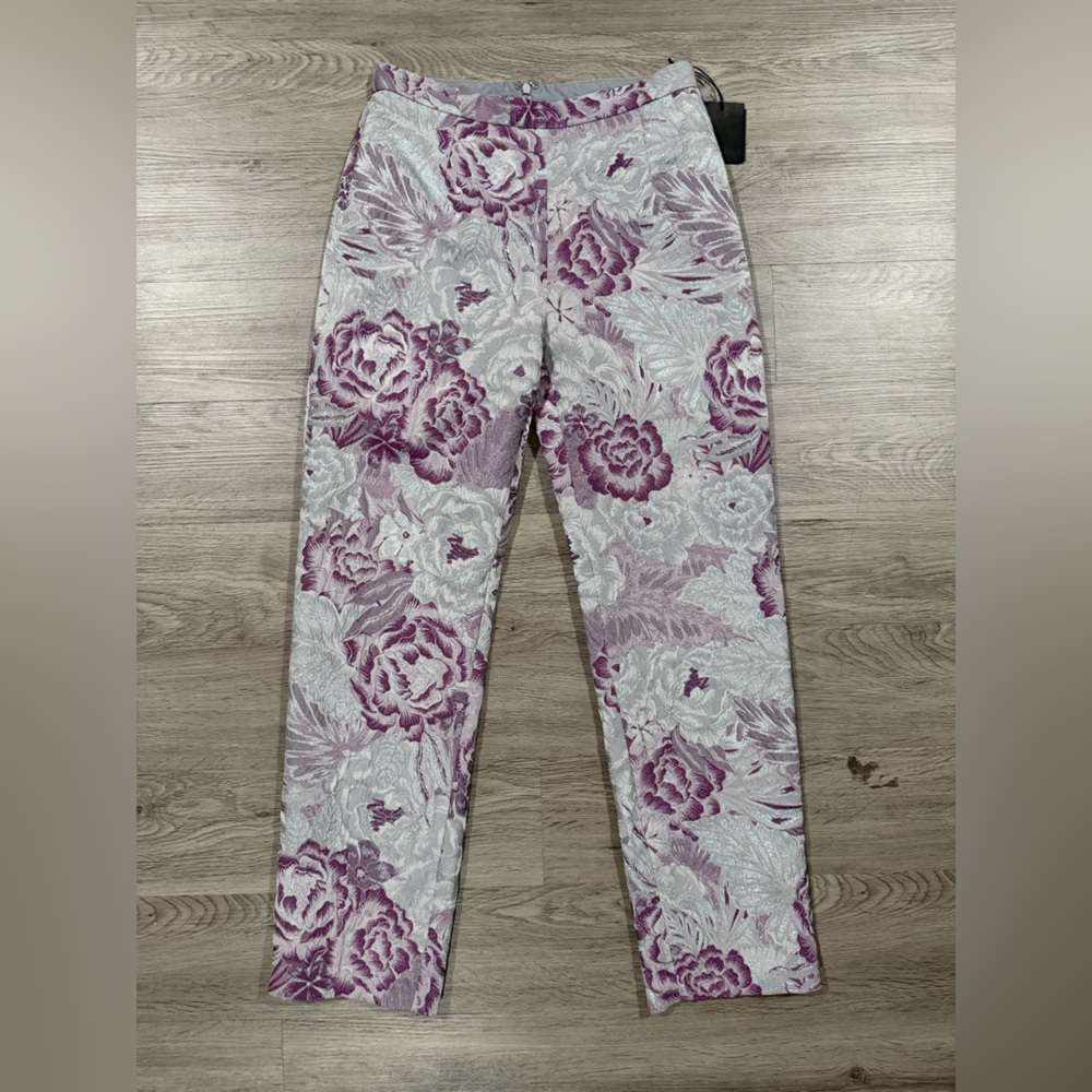 Anna Sui Jacquard Metallic Floral Peonie Trousers Size 0‎ NWT
